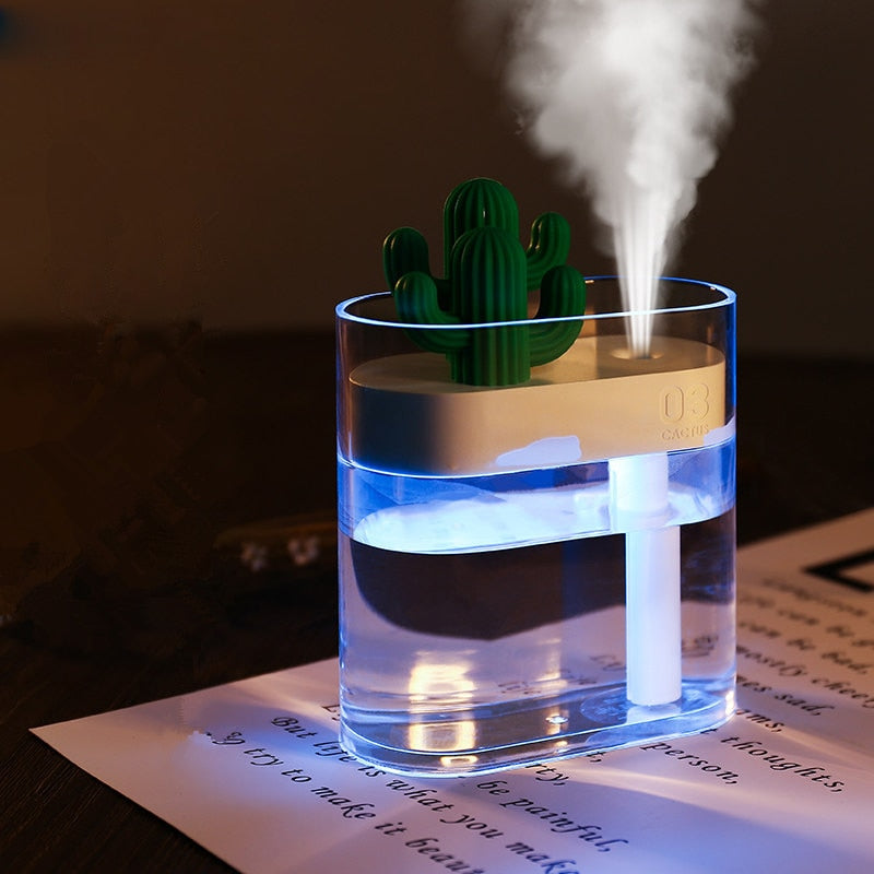 Humidificateur d'air à ultrasons de 160 ML, lumière transparente de la couleur du Cactus diffuseur Air Purifier